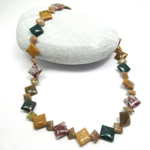 Jasper diamond bead gemstone necklace - Picture 2 of 9